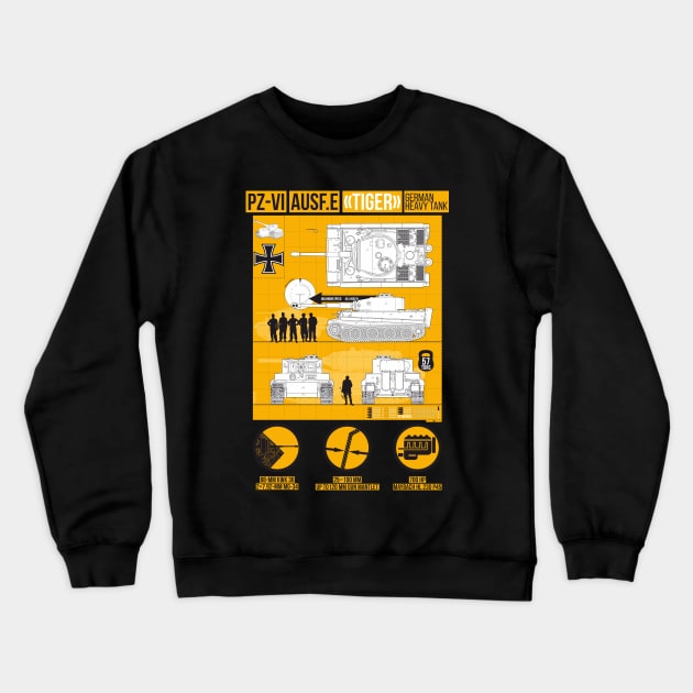 Detailed infographic of PZ-VI Tiger (yellow) Crewneck Sweatshirt by FAawRay